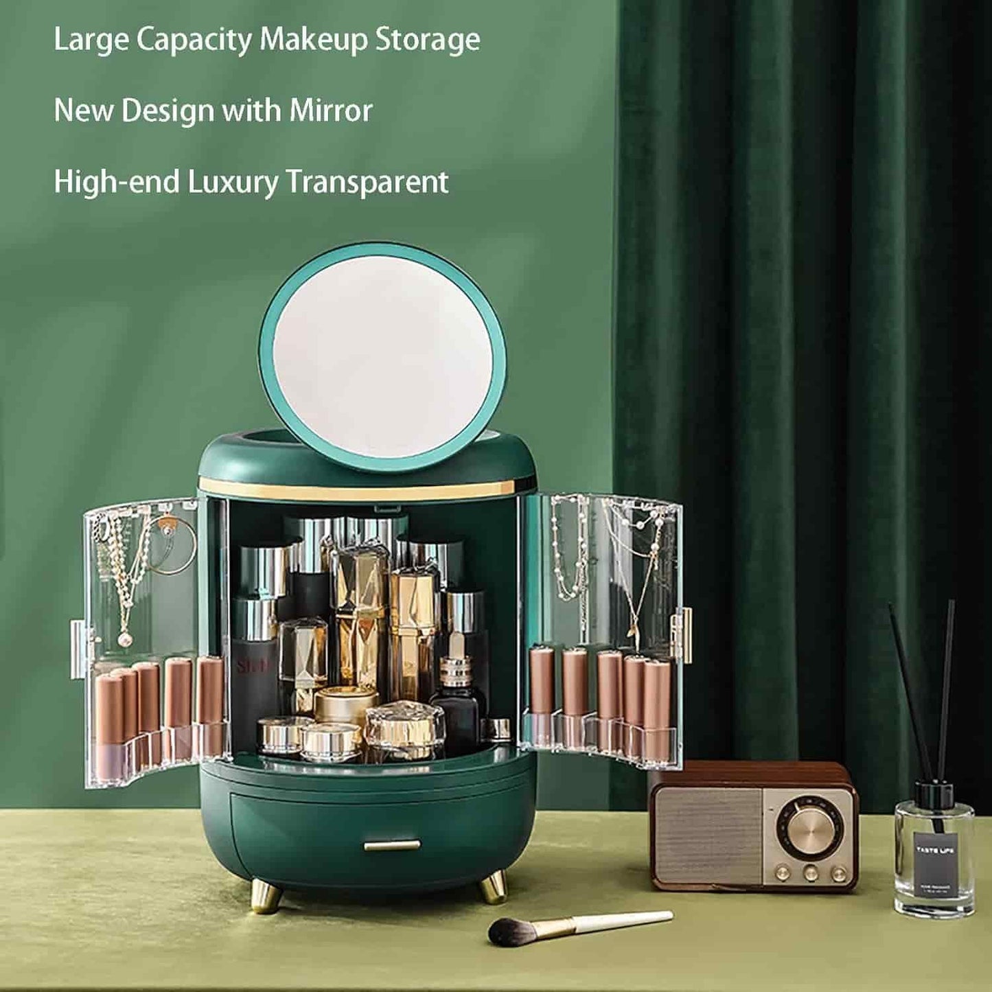 Cosmetic organizer With LED mirror
