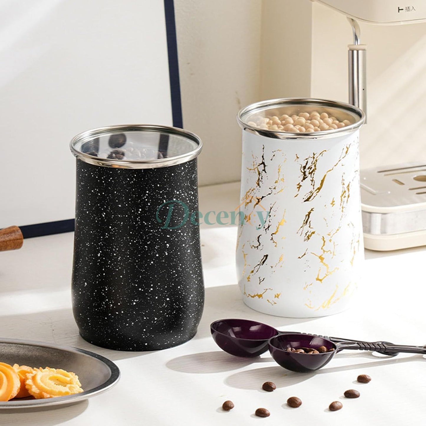 Stainless Steel Coffee Container Sealed Canister with Spoon 1-Pcs