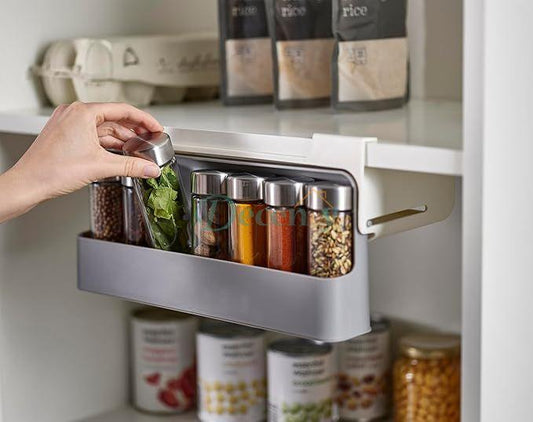 KitchenSpace Under-Shelf Spice Drawer – 6 Bottles Included