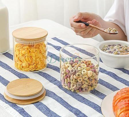 6 Pcs Clear Glass Food Canisters with Bamboo Lid Airtight