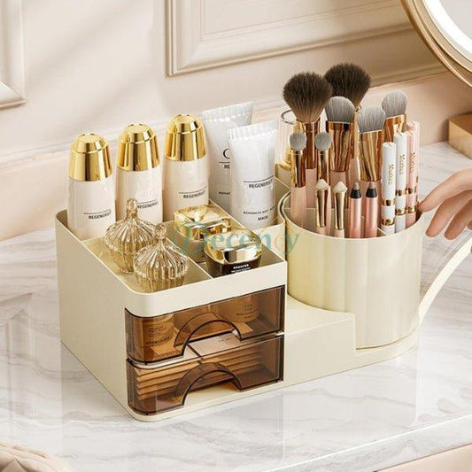 Multi-Compartment Desk & Vanity Organizer with Rotating & Drawer Storage