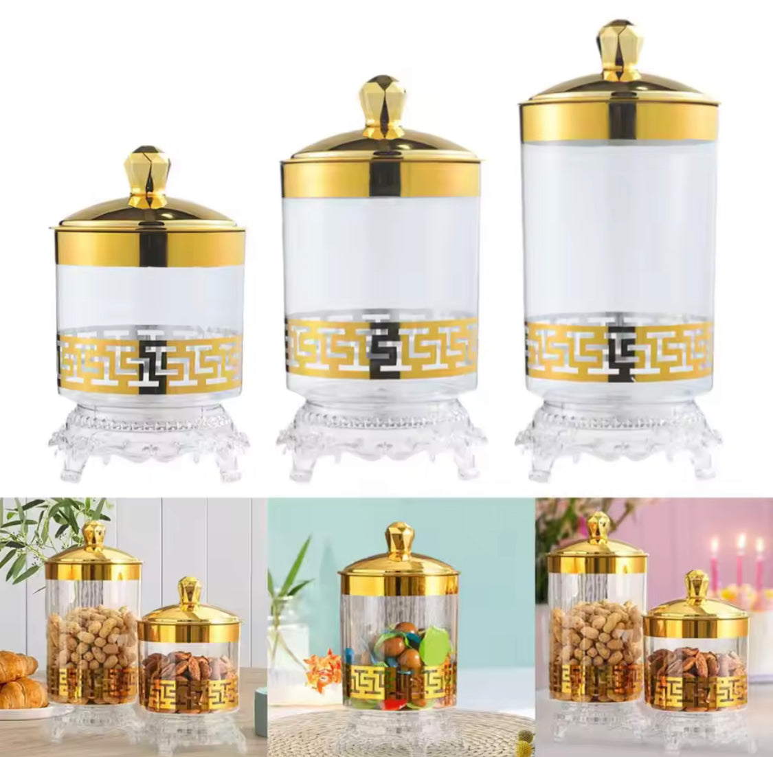 3Pcs Transparent Candy Jar With Lid, Dry Food Storage Container, Cookie Jar
