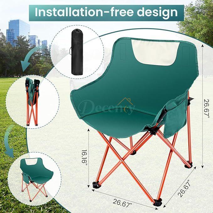 Portable Folding Chair, Lightweight Camping Chair with Side Pocket and Carry Bag for Adults