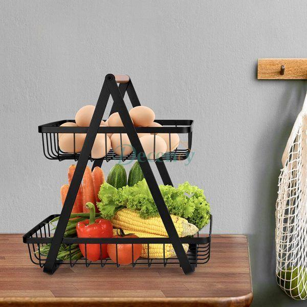 2-Tier Countertop Fruit Basket Storage, Vegetable Rack for Kitchen, Black - Decency