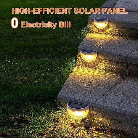 4 Pcs Solar Fence Lights Outdoor, Wireless LED Garden Lights Solar