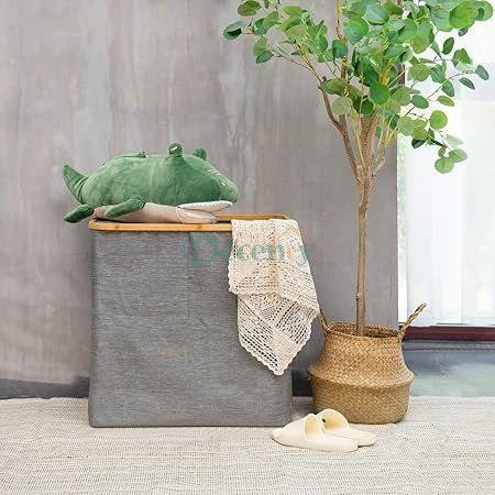 Double Laundry Basket with Dual Built in Handles and Bamboo Frame