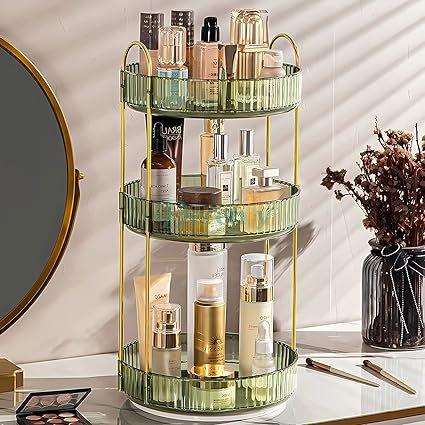 Luxury 360° Rotating Makeup Organizer, Transparent Cosmetics Storage Rack