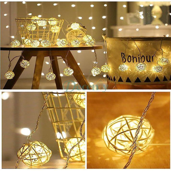 Ascension Thai Warm White Color Rattan Ball String Lights Series - Decency