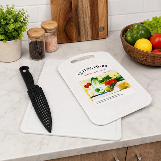 3 Pcs Plastic Cutting Board Set with Knife for Kitchen