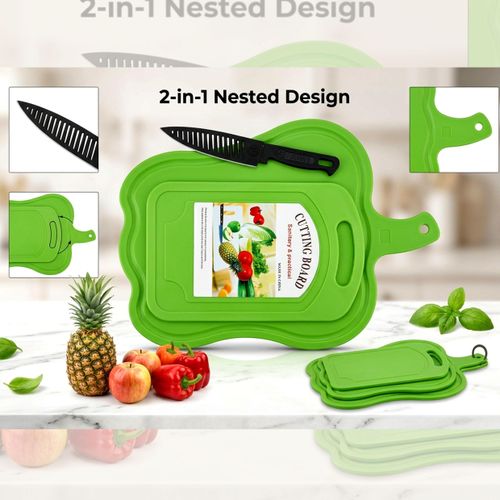 3 Pcs Plastic Fruit Shape Cutting Board Set with Knife