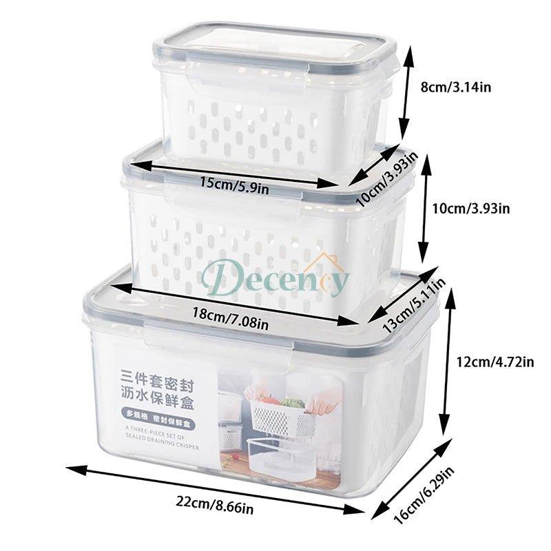 3Pcs Food Sealed Preservation Box with Drain Basket