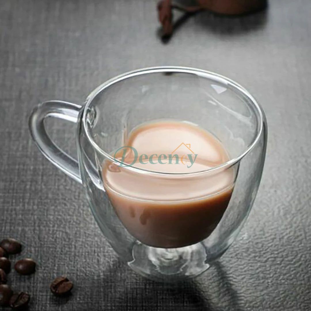 Heart Shaped Double Wall Glass Coffee Cup