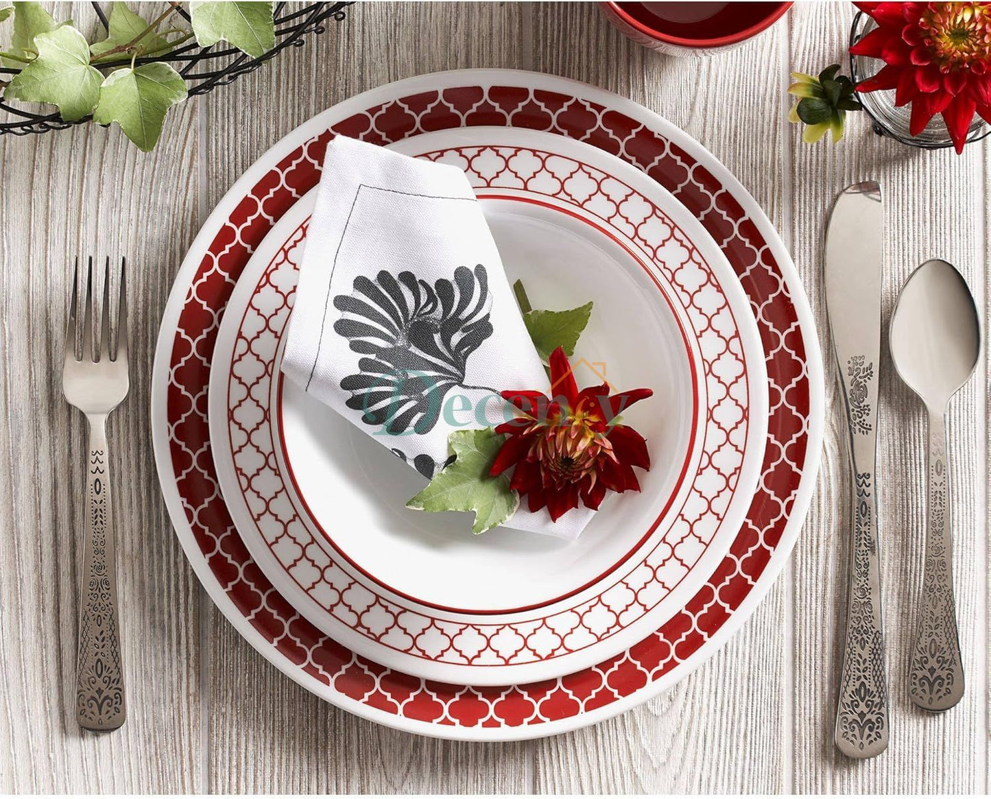 Corelle Crimson Trellis 18-piece Dinnerware Set