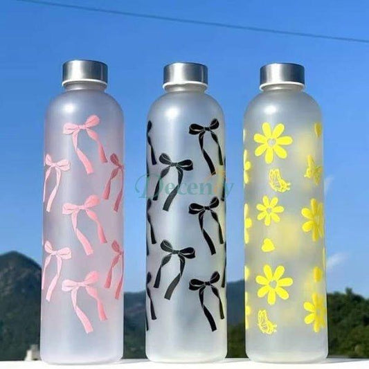 1000ml Cute Bow Water Bottle with Straw & Strap