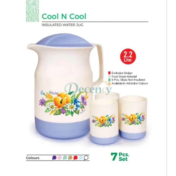 Plastic Water Jug With 6Pcs Plastic Water Glass Set
