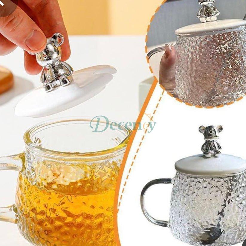 Bear Coffee Glass with Lid & Spoon