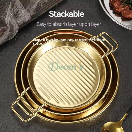 Golden Stainless Steel Serving Grill Plate