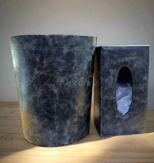 Elegant Faux Leather Tissue & Dustbin Set