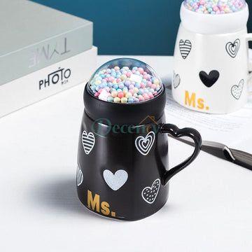 Mr Mrs Mug With Globe Lid, 500ml Large Capacity Couple Mug, Ceramic Coffee With Snow Ball Cap