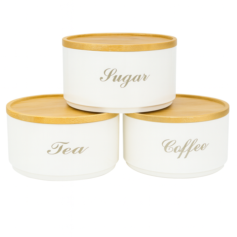 Luxury 3-Piece Round Tin Canister Set – Tea, Sugar & Coffee Storage