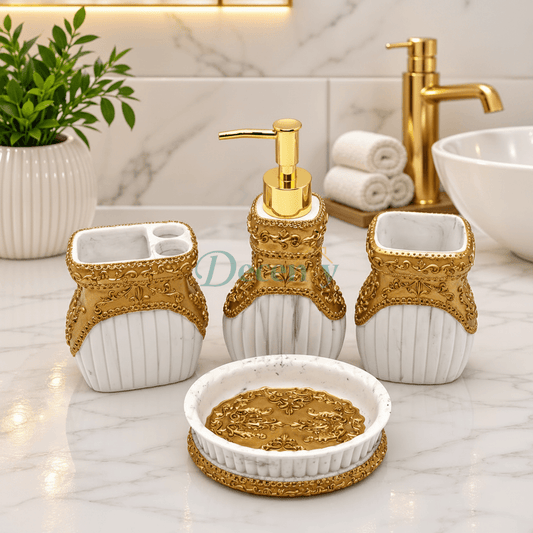 Royal Ceramic White Marble & Gold 4-Piece Bath Set