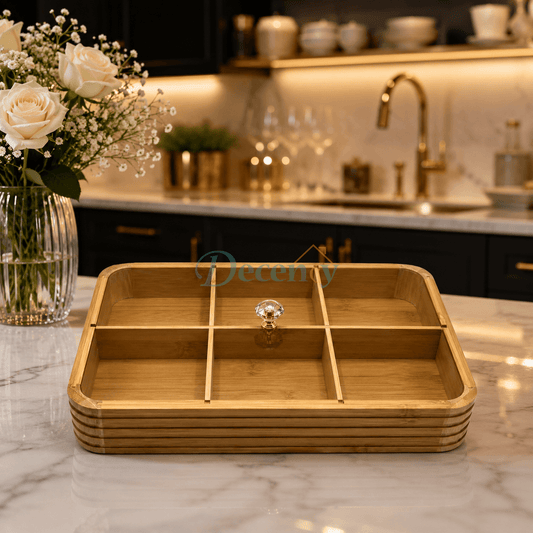 Wooden Spice & Dry Fruit Serving Tray (6-Compartment)