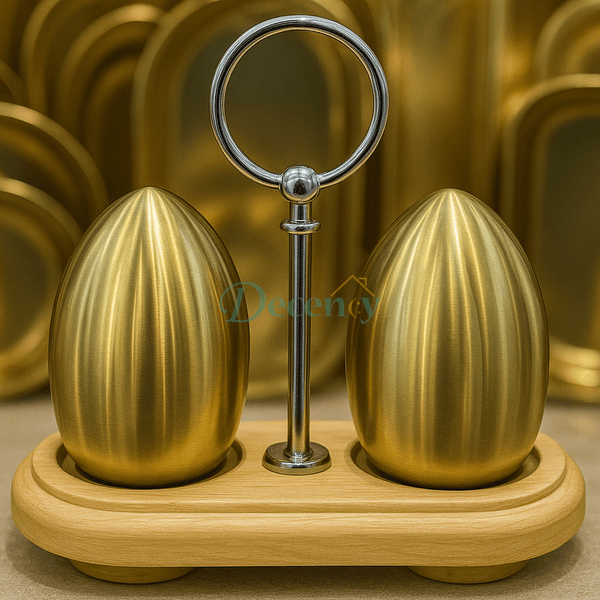 Golden Seasoning Pair – Wooden Base Edition