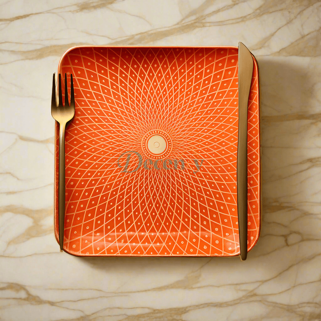 Danny Home Vibrant Orange Square Ceramic Plate
