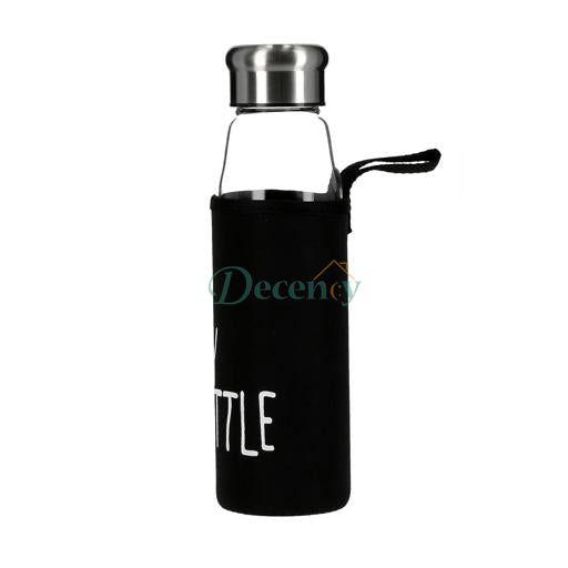 Glass Water Bottle with Steel Cap And Cover