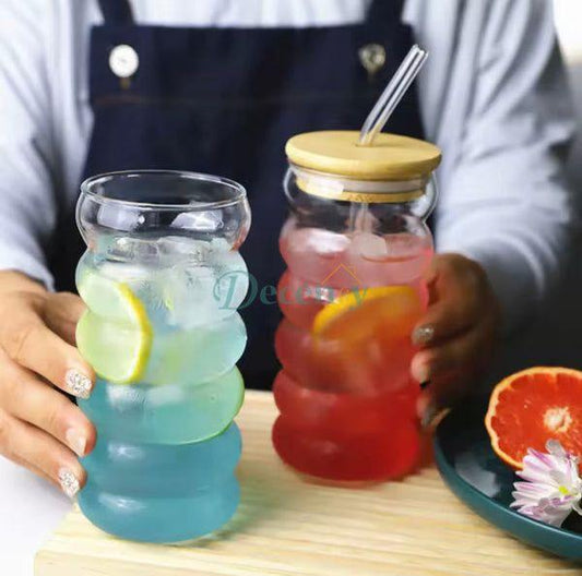 500ml Cloud Design Coffee Glass with Straw