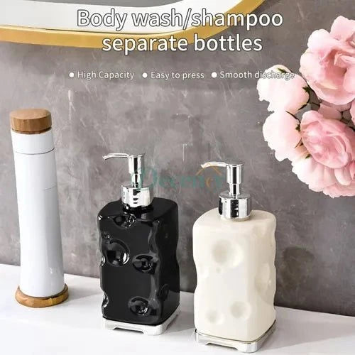 luxury soap dispenser bottle, reusable hand soap pump, light luxury bathroom accessory, modern lotion bottle, stylish hand sanitizer dispenser, elegant countertop soap bottle