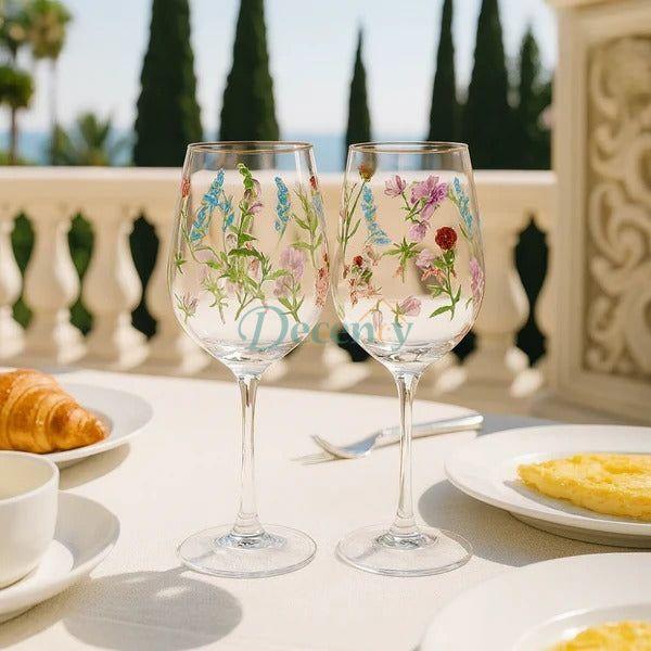 Danny Home 2-Piece Blossom Wine Glass Set – Elegant Floral Design