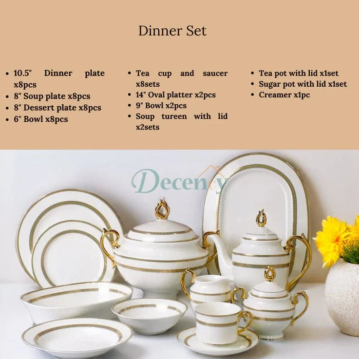 Luxurious 61-Piece White & Gold Bone China Dinner Set