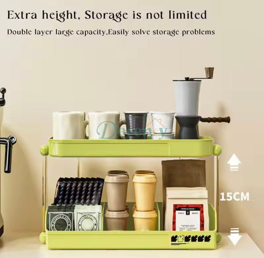 2 Tier Desktop Storage Shelf, Multifunctional Cup Holder