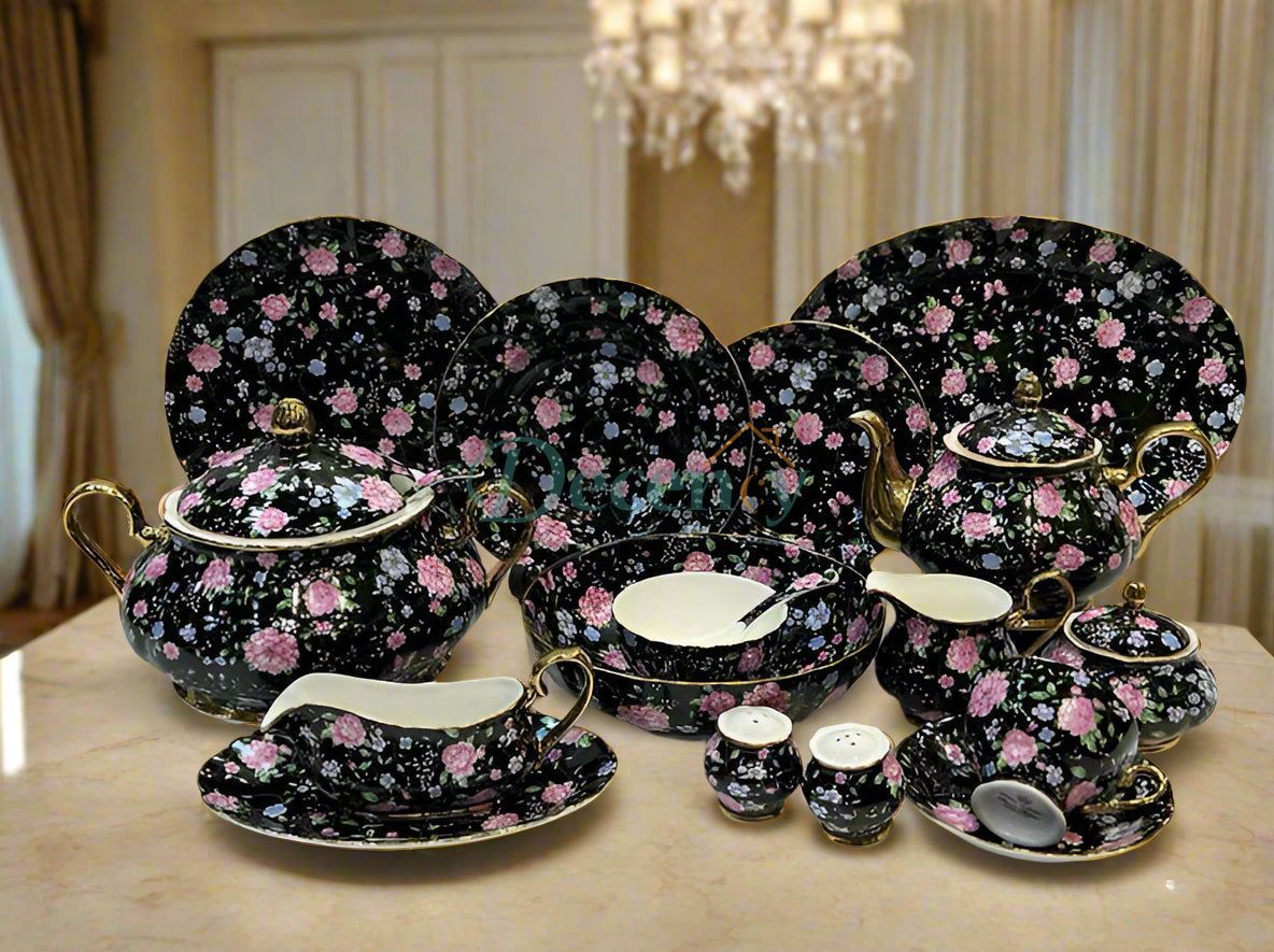 Royal Albert 75 pcs dinner set for 4 bone china floral dinner set luxury porcelain tableware set Royal Albert vintage dinnerware 75-piece tea and dinner set