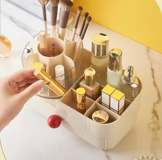 Cosmetic Storage Holder With Rotating Makeup Brush Holder