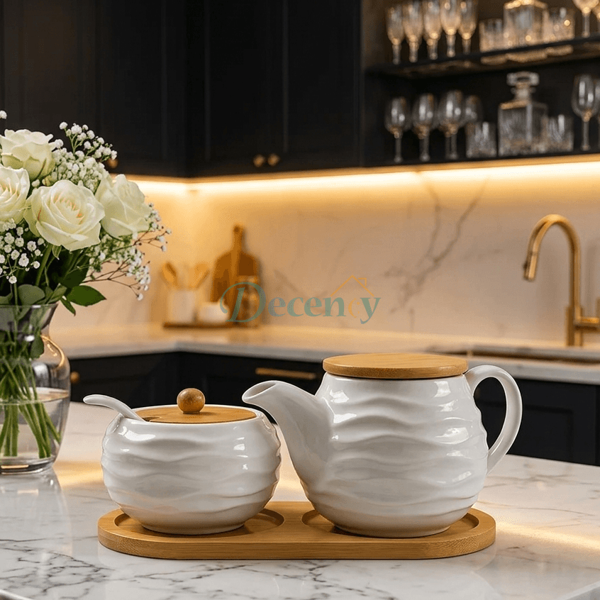 Nordic Ceramic Tea & Storage Jar Set with Bamboo Tray