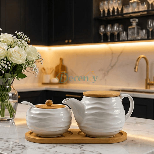 Nordic Ceramic Tea & Storage Jar Set with Bamboo Tray