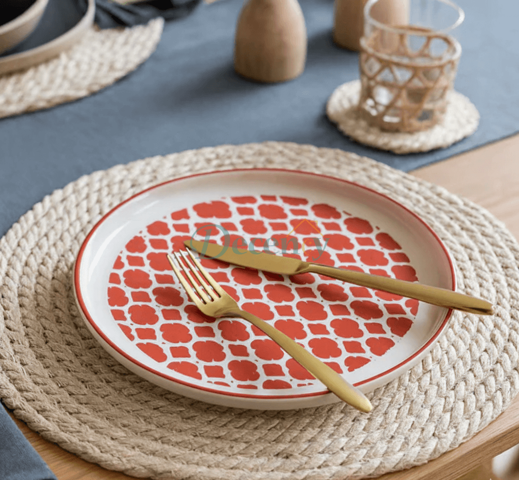 Danny Home Elegant Round Ceramic Serving Plate – Red