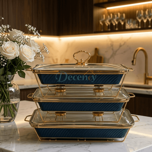 Rectangular Blue Glass Lid Serving Dish Set – Premium Elegant