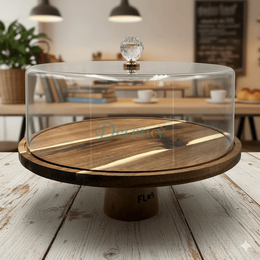 Wooden Cake Tray with Acrylic Dome – Small Size