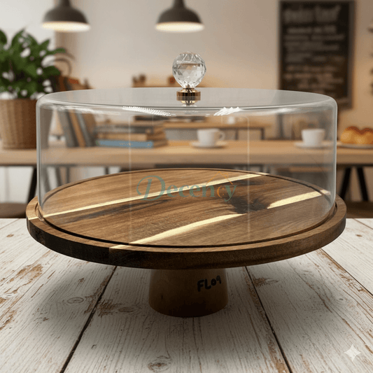 Wooden Cake Tray with Acrylic Dome – Small Size