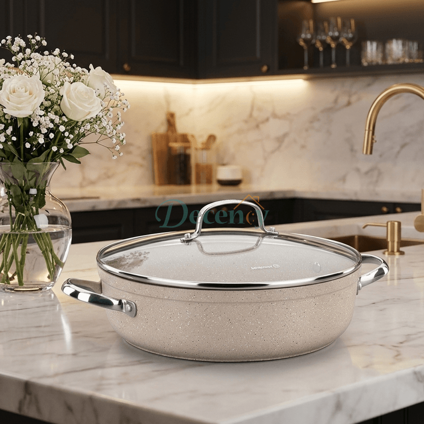 Korkmaz Granita 28cm Non-Stick Low Casserole Pot with Lid