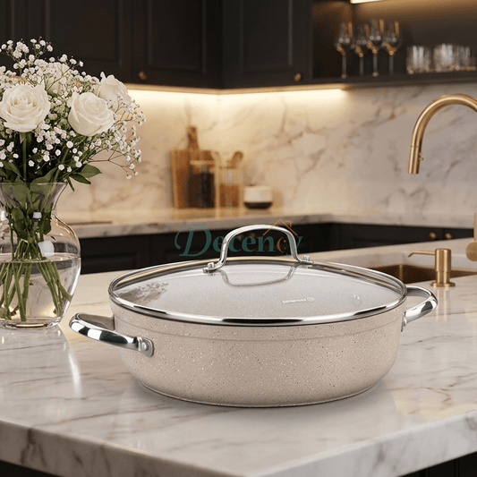 Korkmaz Granita 28cm Non-Stick Low Casserole Pot with Lid