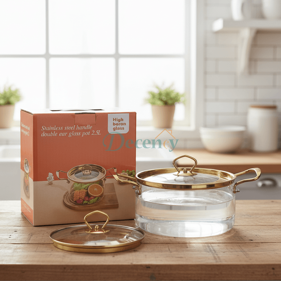 Elegant Glass Cooking Pot – 2.5L Heat-Resistant Design