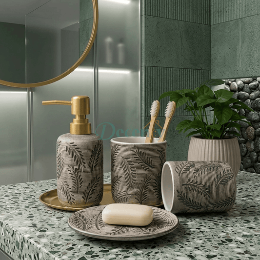 4-Piece Ceramic Bathroom Accessories Set with Gold Pump