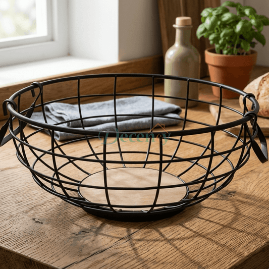 Royal Wooden Base Fruit Basket – Premium Metal ( Black )