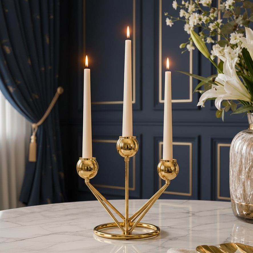Elegant Metal Gold Candelabra – 3 Taper Candle Holder
