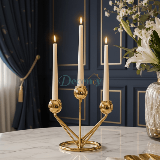 Elegant Metal Gold Candelabra – 3 Taper Candle Holder