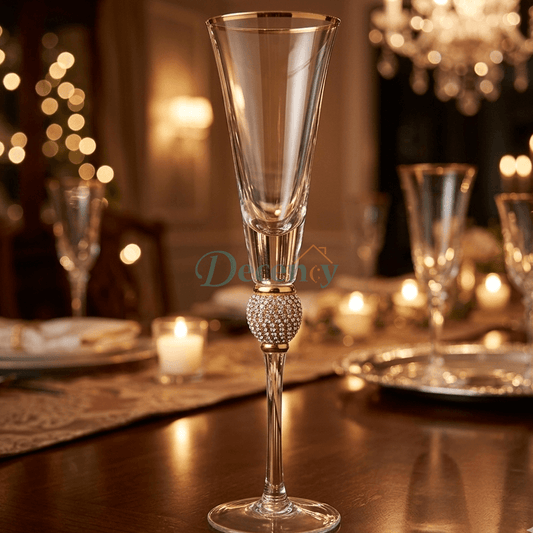 6 Pcs Gold Rim Stemmed for Champagne Glass